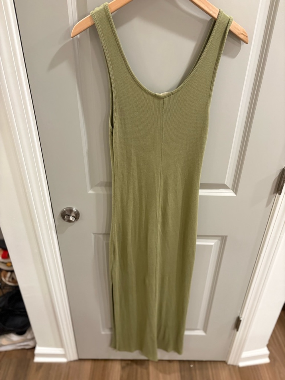 SOZY Double Split Maxi Sleeveless Knit Dress Green Women’s S Ribbed Casual - Picture 8 of 12